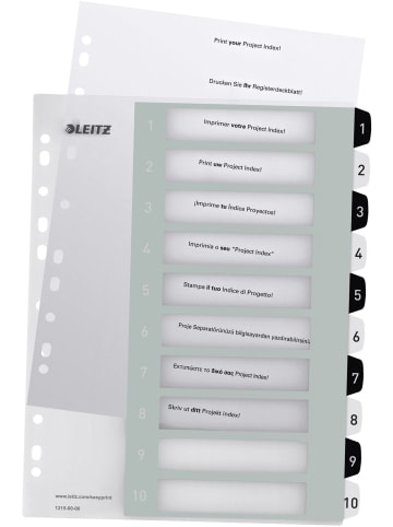 Leitz Plastikregister Wow 1-10 beschriftbar A4 PP 10 Blatt weiß/schwarz