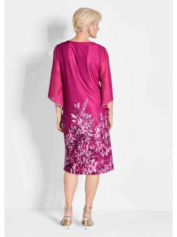 GOLDNER Kurzgröße:  Pinkes elegantes Kleid mit 3/4-Arm aus Chiffon in pink / geblümt