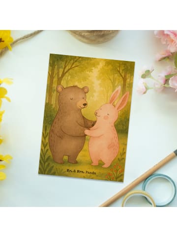 Mr. & Mrs. Panda Grußkarte Bär und Hase Umarmen Design ohne Spruch in Weiß