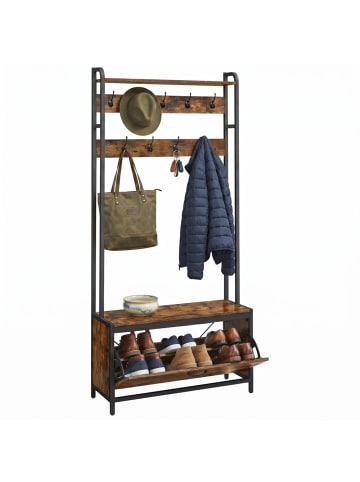 VASAGLE Garderobenständer Barnet in Braun-Schwarz - (B)85 x (H)180 x (T)30 cm