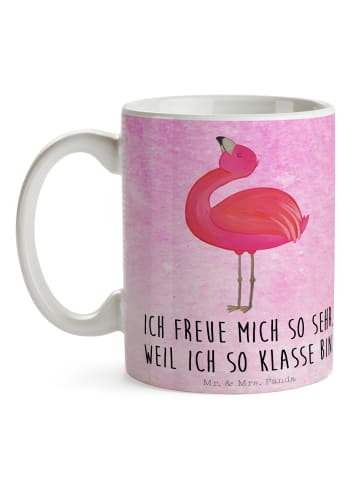 Mr. & Mrs. Panda Tasse Flamingo Stolz mit Spruch in Aquarell Pink