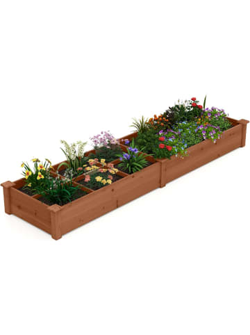 COSTWAY Gartenbeet mit 2 Pflanzkästen 228x62x25cm in Braun