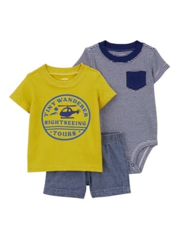 carter's 3-tlg. Set Body kurzarm, T-Shirt und Shorts Ringel Hubschrauber in Mehrfarbig