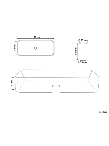 Beliani Waschbecken NULES in Weiß/Bunt - (W) 51 x (H) 11 x (L) 34 cm