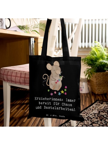 Mr. & Mrs. Panda canvas tasche Erzieherin Chaos mit Spruch in Schwarz