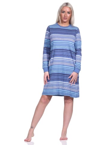 NORMANN Nachthemd langarm Bündchen Streifen - 76170 in blau-melange