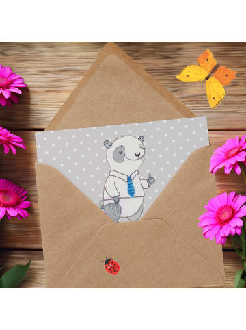 Mr. & Mrs. Panda Einladungskarte Bürgermeister Superheld mit Spruch in Grau Pastell