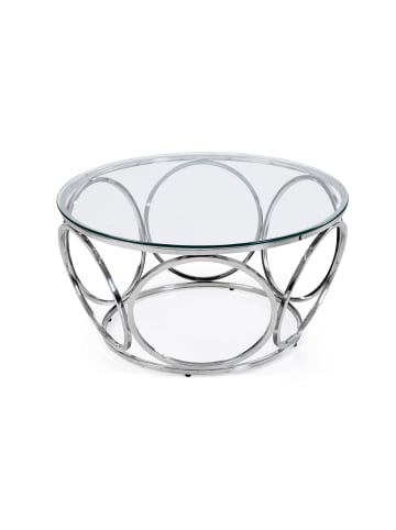 SalesFever Couchtisch rund Ø 80 cm Klarglasplatte 8 mm und Edelstahlgestell in Silber