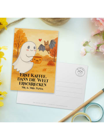Mr. & Mrs. Panda Postkarte Gespenst Kaffee Design mit Spruch in Weiß