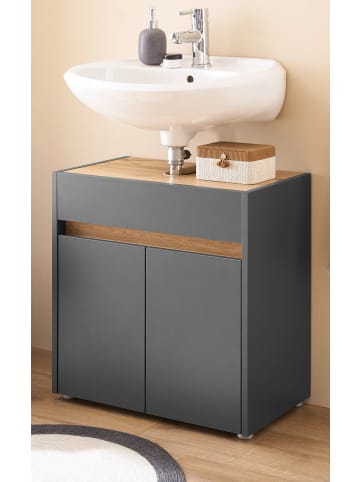 Furn.Design Waschbeckenunterschrank grau matt, Wotan Eiche, Badezimmer Unterschrank 60 cm