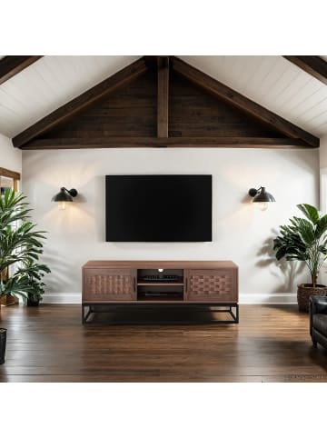 home24 home24 TV-Lowboard (150 cm) aus Pappel-Echtholzfurnier in Schwarz in Pappel Dunkel
