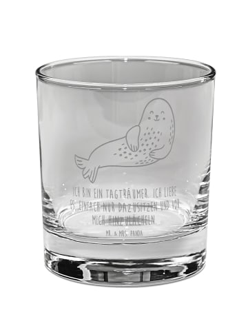 Mr. & Mrs. Panda Whiskey Glas Robbe Lachen mit Spruch in Transparent