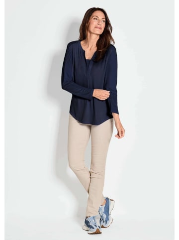 GOLDNER Blusenshirt Elegantes Chiffonshirt mit Jersey-Details in marine