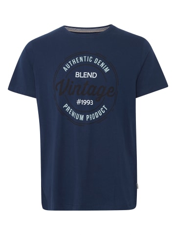 BLEND Logo Print T-Shirt Rundhals Regular Fit Kurzarm Shirt Baumwolle in Dunkelblau
