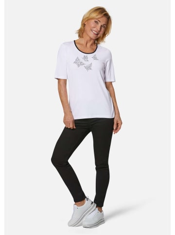 GOLDNER Kurzgröße:  Modisches Blusenshirt mit Schmuckdetail in weiß