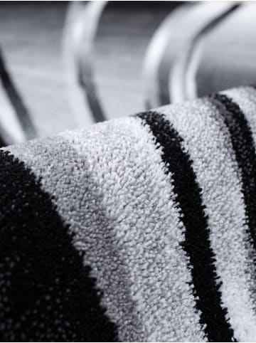 KADIMA DESIGN Teppich Kurzflor Waschbar Wellen DRAU Strapazierfähig OEKO-TEX in Schwarz