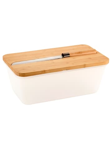 Kesper Brotkasten mit Bambusdeckel und Brotmesser in Weiß, 35 x 20 cm