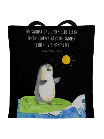 Mr. & Mrs. Panda Einkaufstasche Pinguin Surfer mit Spruch in Schwarz