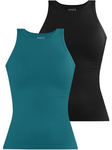 Janice 2 x Damen Top hochgeschlossen Nauta in Petrol/Schwarz