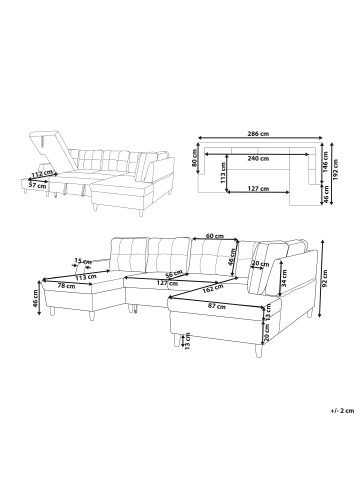 Beliani Schlafsofa LERUM in Grau - (W) 286 x (H) 92 x (L) 192 cm