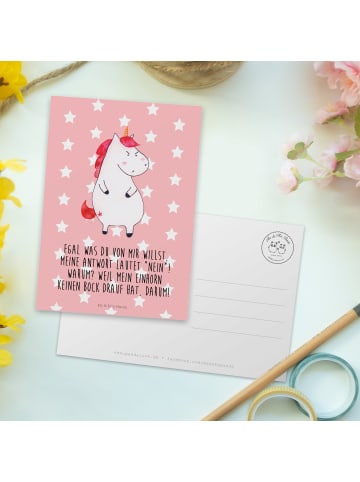 Mr. & Mrs. Panda Ansichtskarte Einhorn Wut mit Spruch in Rot Pastell