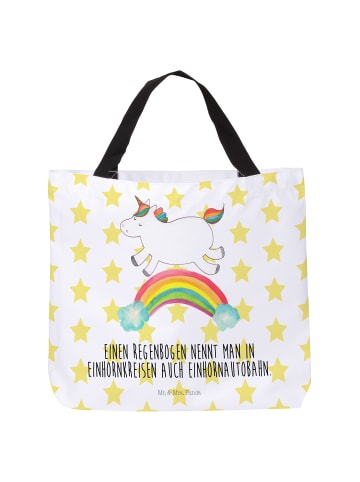 Mr. & Mrs. Panda Henkeltasche Einhorn Regenbogen mit Spruch in Weiß