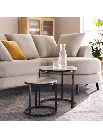 home24 home24 2-teiliges Couchtisch-Set aus Marmor im glamourösen Stil in Marmor Weiß