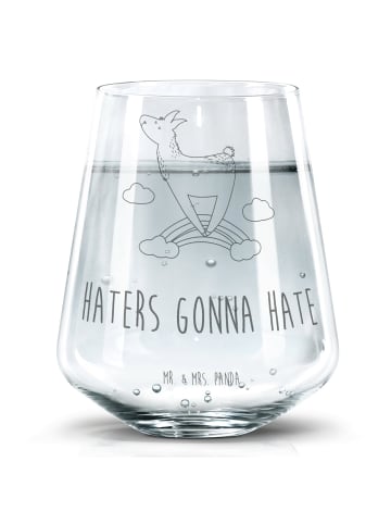 Mr. & Mrs. Panda Trinkglas Lama Regenbogen mit Spruch in Transparent