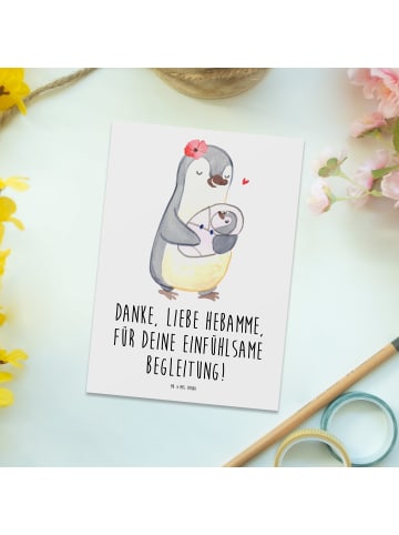 Mr. & Mrs. Panda Postkarte Liebe Hebamme mit Spruch in Weiß