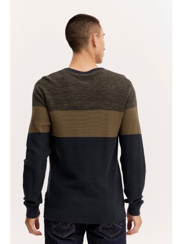 BLEND Gestreifter Strickpullover Knitted Langarm Sweater aus Baumwolle in Olive