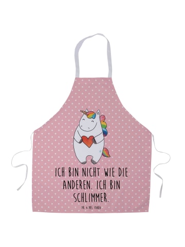 Mr. & Mrs. Panda Kochschürze Einhorn Herz mit Spruch in Rot Pastell