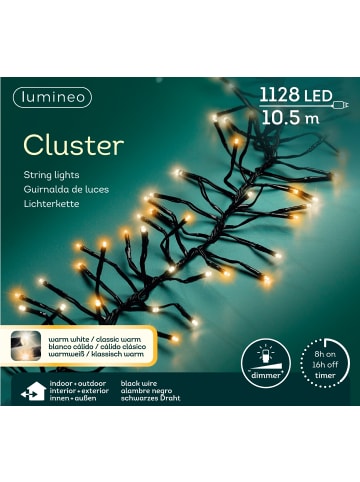 LUMINEO Lichterkette CLUSTER 1128 LED 10,5 m, schwarzes Kabel klassisch warm warm weiß