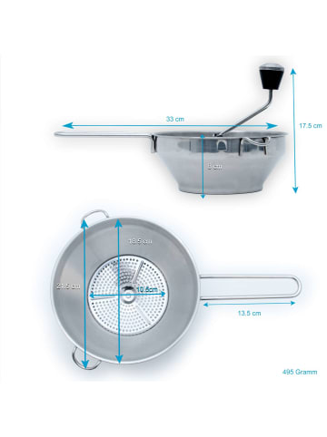 Intirilife Passier Gerät Mühle mit 3 Siebeinlagen Pürier Presse in Silber