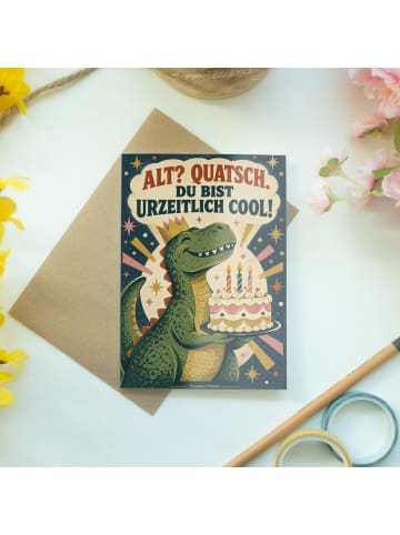 Grußkarte Geburtstag Dinosaurier nostalgisch De... in Weiß