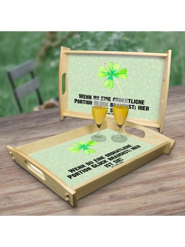 Mr. & Mrs. Panda Servier Tablett Blume Kleeblatt mit Spruch in Blattgrün