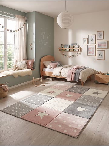KADIMA DESIGN IDRO Kinderteppich Pink 80x150 Sterne Polypropylen Kinderzimmer in Pink
