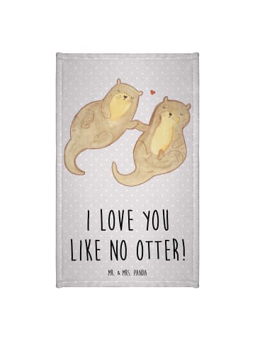 Mr. & Mrs. Panda Handtuch Otter Hände halten mit Spruch in Grau Pastell