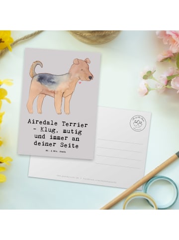 Mr. & Mrs. Panda Postkarte Airedale Terrier mit Spruch in Grau Pastell
