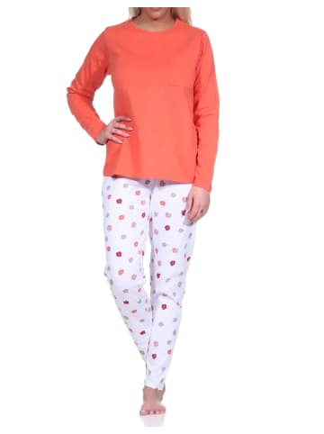 NORMANN Schlafanzug lang Farbzusammenspiel Blumen Streifen - 79815 in apricot