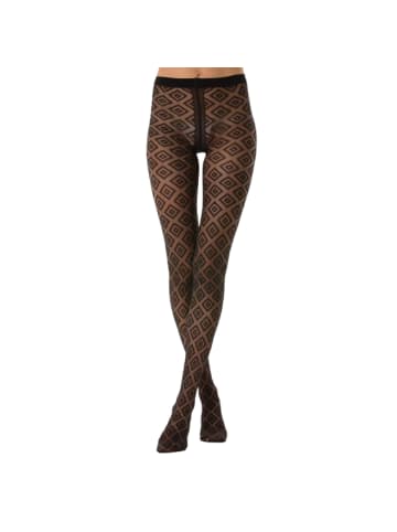 COFI 1453 Damen Strumpfhose hohe Taille gemusterte Strumpfhose Muster Optik in Schwarz
