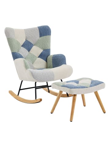 ABRIHOME Schaukelstuhl in Blau mit Fußstütze 