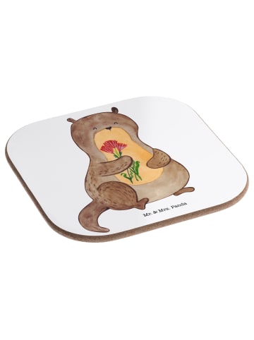 Mr. & Mrs. Panda Tassenuntersetzer Otter Blumenstrauß ohne Spruch in Weiß