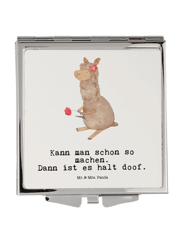 Mr. & Mrs. Panda Klappbarer Spiegel Alpaka Blume mit Spruch in Weiß