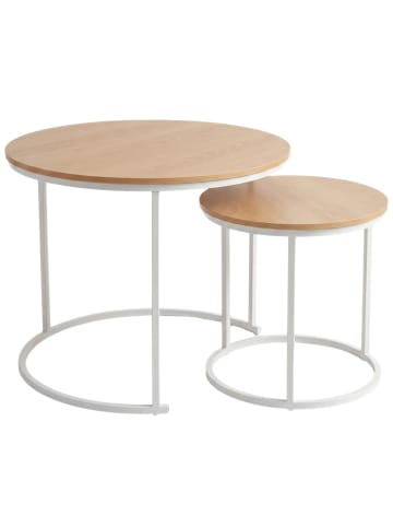 SCENA LIVING Set aus 2 runden Couchtischen in Weiß und Braun, Ø 60 cm