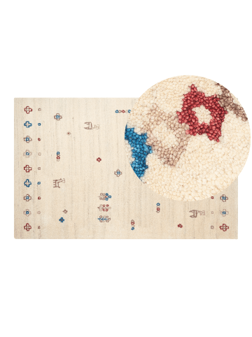 Beliani Geflochtener Teppich SULUCA in Beige/Rot/Blau - (W) 140 x (L) 200 cm