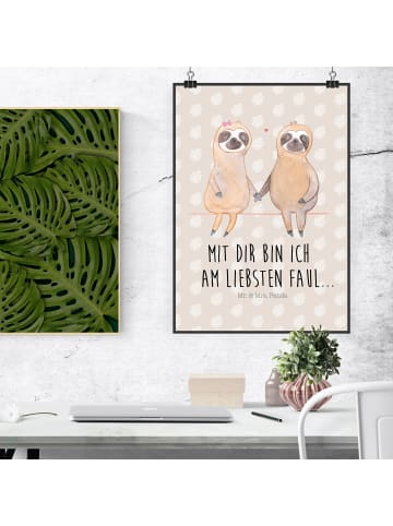 Mr. & Mrs. Panda Bild Faultier Pärchen mit Spruch in Beige Pastell