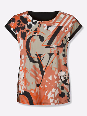 Sieh an! Kurzarm-Shirt in orange-schwarz-bedruckt