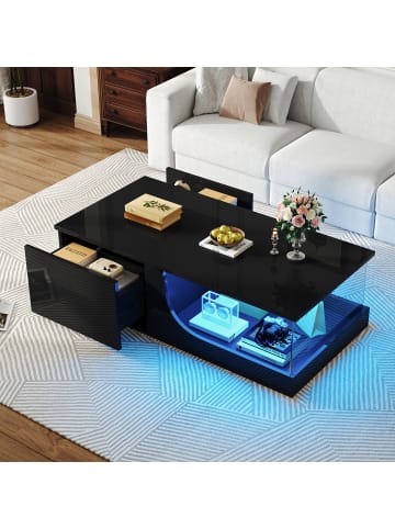 ABRIHOME Couchtisch mit 2 Schubladen und Hartglas, 100*50*30cm