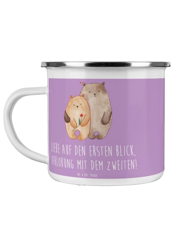 Mr. & Mrs. Panda Camping Emaille Tasse Verlobung Glaube mit Spruch in Lavendeltraum