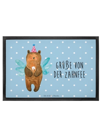 Mr. & Mrs. Panda Fußmatte Bär Zahnfee mit Spruch in Blau Pastell